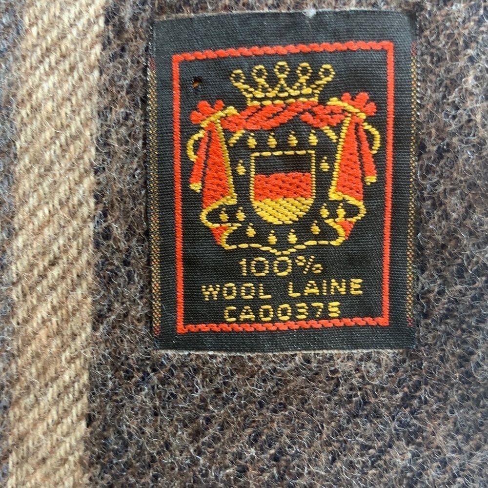 Plaid wool scarf tan, brown, navy - Picture 3 of 7